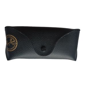 Ray Ban Black Leather Sunglasses Case Snap Closure Black Velvet Inside